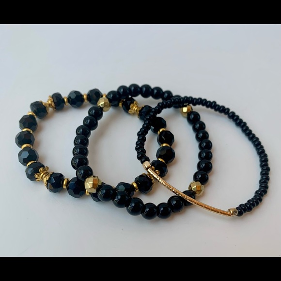 Black and Gold Bead Bracelet Set - Picture 3 of 6